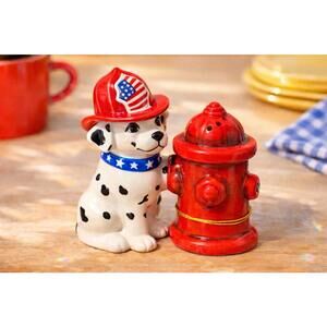 Westland Giftware 2000s Dalmatian Firefighter & Hydrant Salt Pepper Set, NWT